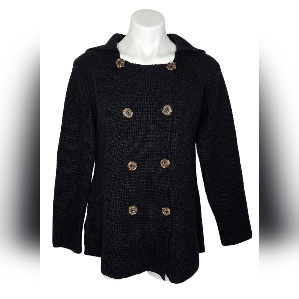 CO-OPERATIVE Lambswool Double Breasted Button-Up Cardigan Black Size Medium